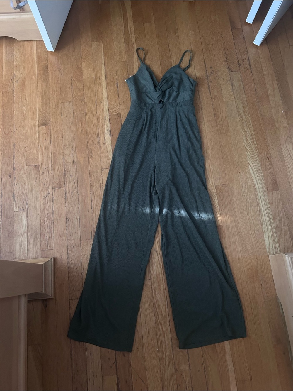 Trixxi Olive Green Wide-Leg Spaghetti Strap Jumpsuit